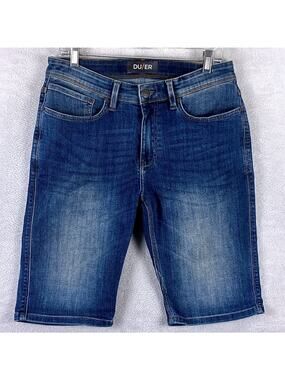 DU/ER Shorts Men 32 Blue L2X Denim Jorts Commuter Stretch Faded Whiskered Preppy